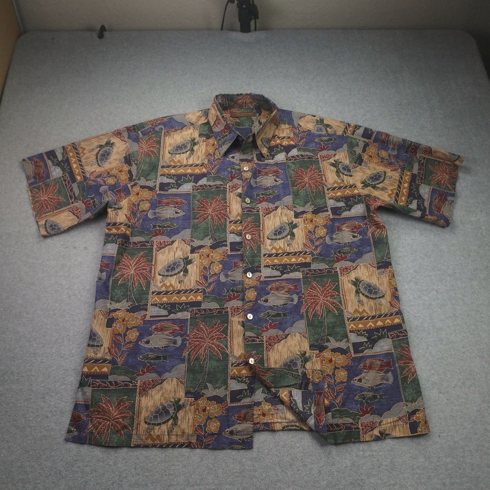 Tori Richard Shirt Mens Large Multicolor Tropical Sea Turtle Hawaiian Button Up